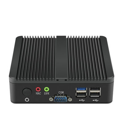 RS232 J1800 2 Ethernet Lan Mini Workstation PC เดสก์ท็อปพีซีอุตสาหกรรมไร้พัดลม