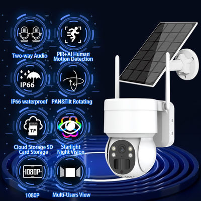 FHD Night Vision Alarm แผงโซลาร์เซลล์ IP สมาร์ทกล้อง PTZ ระบบกล้องวงจรปิดสำหรับ Bardi Security