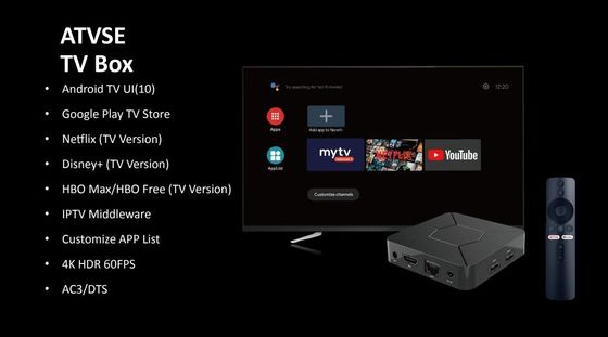 3D 4K OTT Smart Box Google Tv Box พร้อมเครือข่าย Quad Core 4K ATV Player ที่เชื่อถือได้