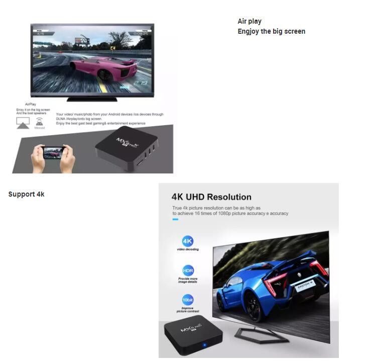 HD ฟรีออกอากาศ  OTT กล่องทีวี MXQ PRO 4K 4 คอร์ 64 บิต Android 7.1 H.265